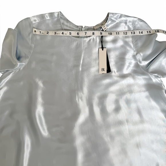 Aurelia Satin Trapeze Mini Dress XS Blue EcoVero A-Line Short Cape Sleeve NWT - Picture 10 of 12